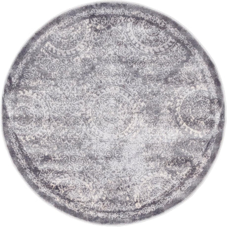 Gray 3' 3 x 3' 3 Leila Round Area Rug 85% Polypropylene & 15% Polyester Durable Traditional Carpet for Kitchens, Bedrooms, Living Rooms, Office for Sale at Rug Engine
