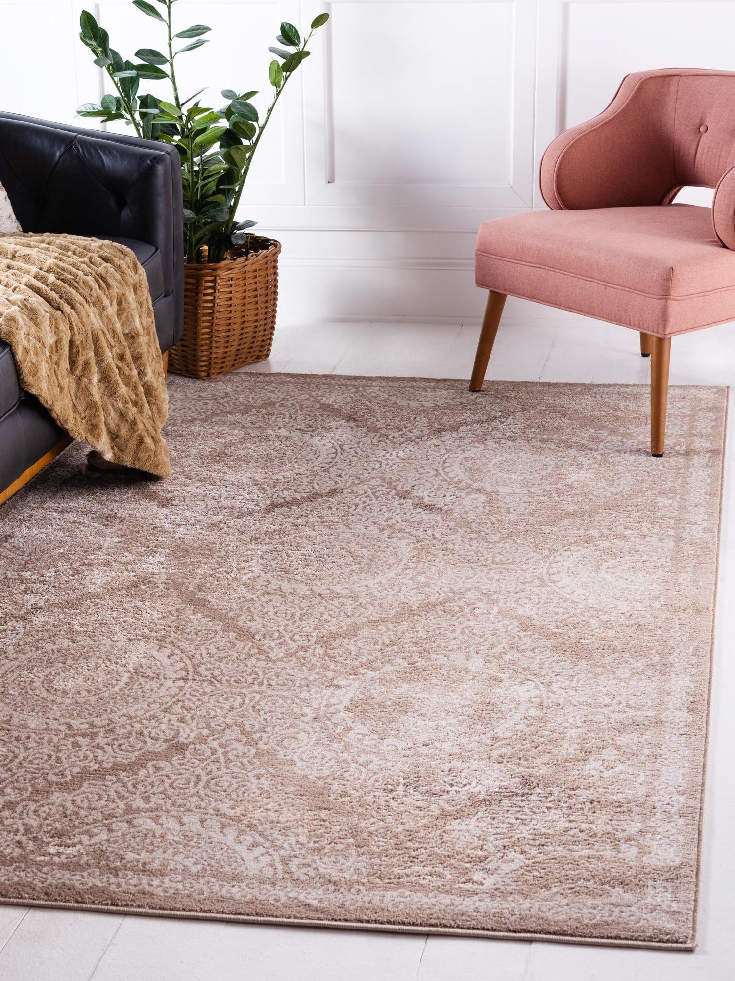Beige 5' 2 x 8' Leila Rectangle Area Rug 85% Polypropylene & 15% Polyester Durable Traditional Carpet for Kitchens, Bedrooms, Living Rooms, Office for Sale at Rug Engine