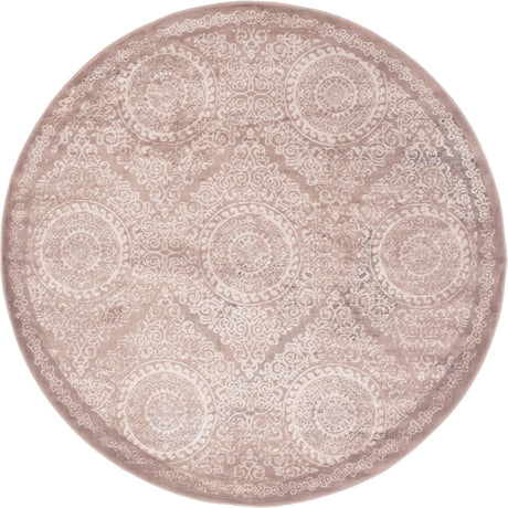 Beige 6' x 6' Leila Round Area Rug 85% Polypropylene & 15% Polyester Durable Traditional Carpet for Kitchens, Bedrooms, Living Rooms, Office for Sale at Rug Engine