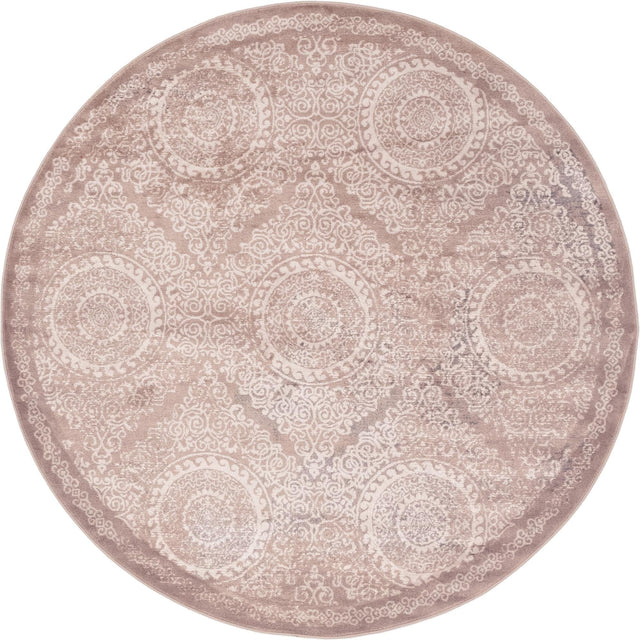 Beige 6' x 6' Leila Round Area Rug 85% Polypropylene & 15% Polyester Durable Traditional Carpet for Kitchens, Bedrooms, Living Rooms, Office for Sale at Rug Engine
