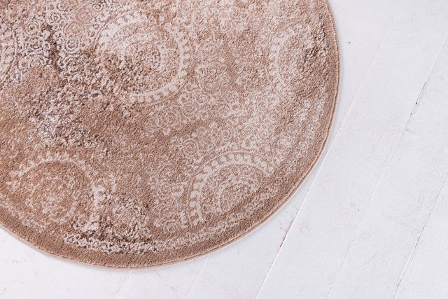 Beige 6' x 6' Leila Round Area Rug 85% Polypropylene & 15% Polyester Durable Traditional Carpet for Kitchens, Bedrooms, Living Rooms, Office for Sale at Rug Engine