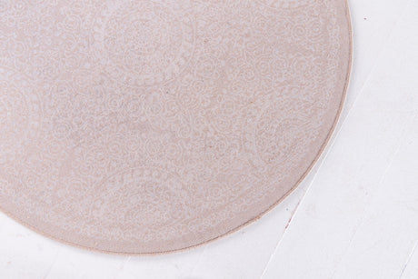 Beige 6' x 6' Leila Round Area Rug 85% Polypropylene & 15% Polyester Durable Traditional Carpet for Kitchens, Bedrooms, Living Rooms, Office for Sale at Rug Engine