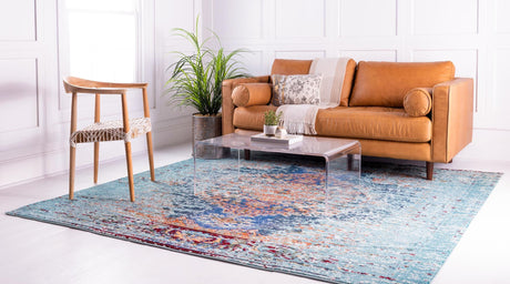 Turquoise 6' 1 x 6' 1 Vita Square Area Rug Colorful Vivid Vintage Style Modern Indoor Easy Clean Durable Carpet Mat for Home Interior Design for Sale at Rug Engine