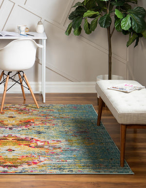 Turquoise 6' 1 x 6' 1 Vita Square Area Rug Colorful Vivid Vintage Style Modern Indoor Easy Clean Durable Carpet Mat for Home Interior Design for Sale at Rug Engine