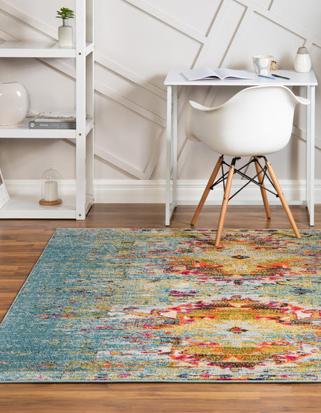 Turquoise 8' x 8' Vita Square Area Rug Colorful Vivid Vintage Style Modern Indoor Easy Clean Durable Carpet Mat for Home Interior Design for Sale at Rug Engine