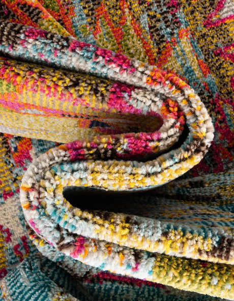 Turquoise 8' x 8' Vita Square Area Rug Colorful Vivid Vintage Style Modern Indoor Easy Clean Durable Carpet Mat for Home Interior Design for Sale at Rug Engine