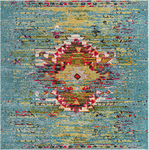 Turquoise 6' 1 x 6' 1 Vita Square Area Rug Colorful Vivid Vintage Style Modern Indoor Easy Clean Durable Carpet Mat for Home Interior Design for Sale at Rug Engine