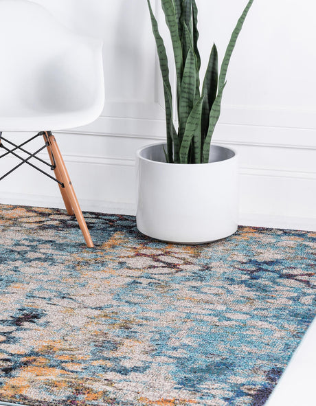 Blue 8' x 8' Vita Square Area Rug Colorful Vivid Vintage Style Modern Indoor Easy Clean Durable Carpet Mat for Home Interior Design for Sale at Rug Engine