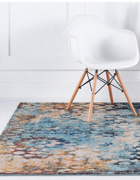 Blue 8' x 8' Vita Square Area Rug Colorful Vivid Vintage Style Modern Indoor Easy Clean Durable Carpet Mat for Home Interior Design for Sale at Rug Engine