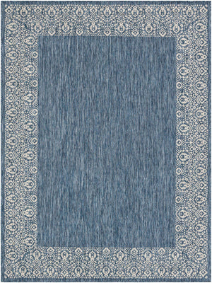 Blue 9' x 12' Outdoor Border Rectangle Area Rug Weather Resistant for Patio, Deck, Terrace, Balcony, Porch 100% Polypropylene Classic Bordered Carpet for Sale at Rug Engine