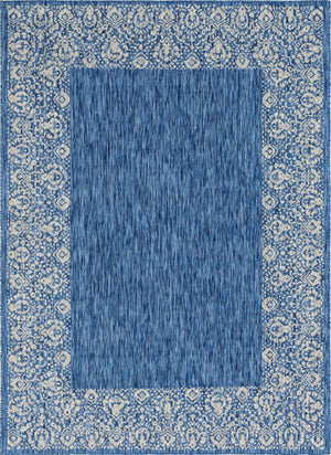 Blue 7' 10 x 11' Outdoor Border Rectangle Area Rug Weather Resistant for Patio, Deck, Terrace, Balcony, Porch