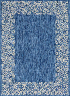 Blue 7' 1 x 10' Outdoor Border Rectangle Area Rug Weather Resistant for Patio, Deck, Terrace, Balcony, Porch 100% Polypropylene Classic Bordered Carpet for Sale at Rug Engine