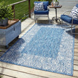 Blue 7' 10 x 11' Outdoor Border Rectangle Area Rug Weather Resistant for Patio, Deck, Terrace, Balcony, Porch 100% Polypropylene Classic Bordered Carpet for Sale at Rug Engine