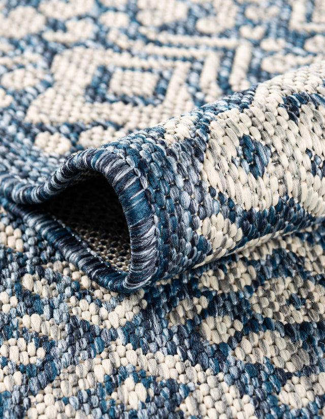 Blue 7' 10 x 11' Outdoor Border Rectangle Area Rug Weather Resistant for Patio, Deck, Terrace, Balcony, Porch