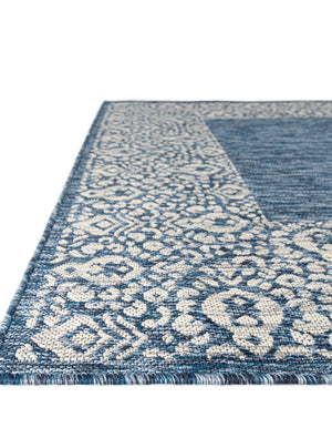 Blue 7' 10 x 11' Outdoor Border Rectangle Area Rug Weather Resistant for Patio, Deck, Terrace, Balcony, Porch