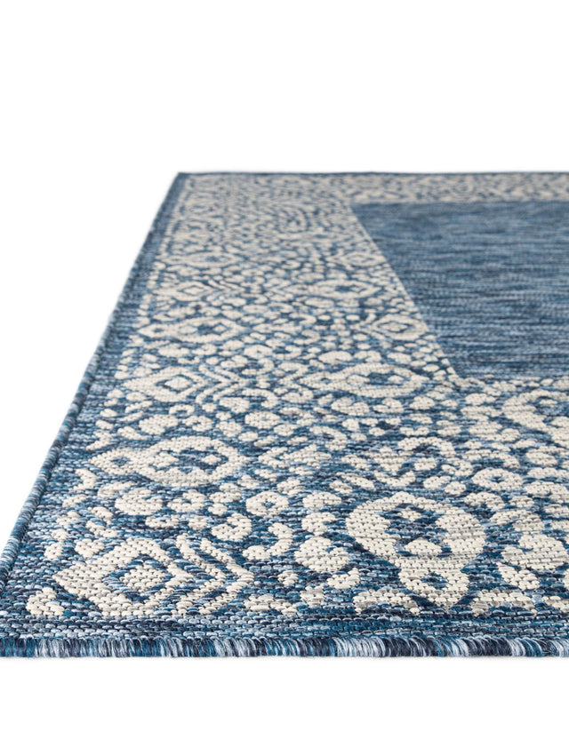 Blue 7' 10 x 11' Outdoor Border Rectangle Area Rug Weather Resistant for Patio, Deck, Terrace, Balcony, Porch