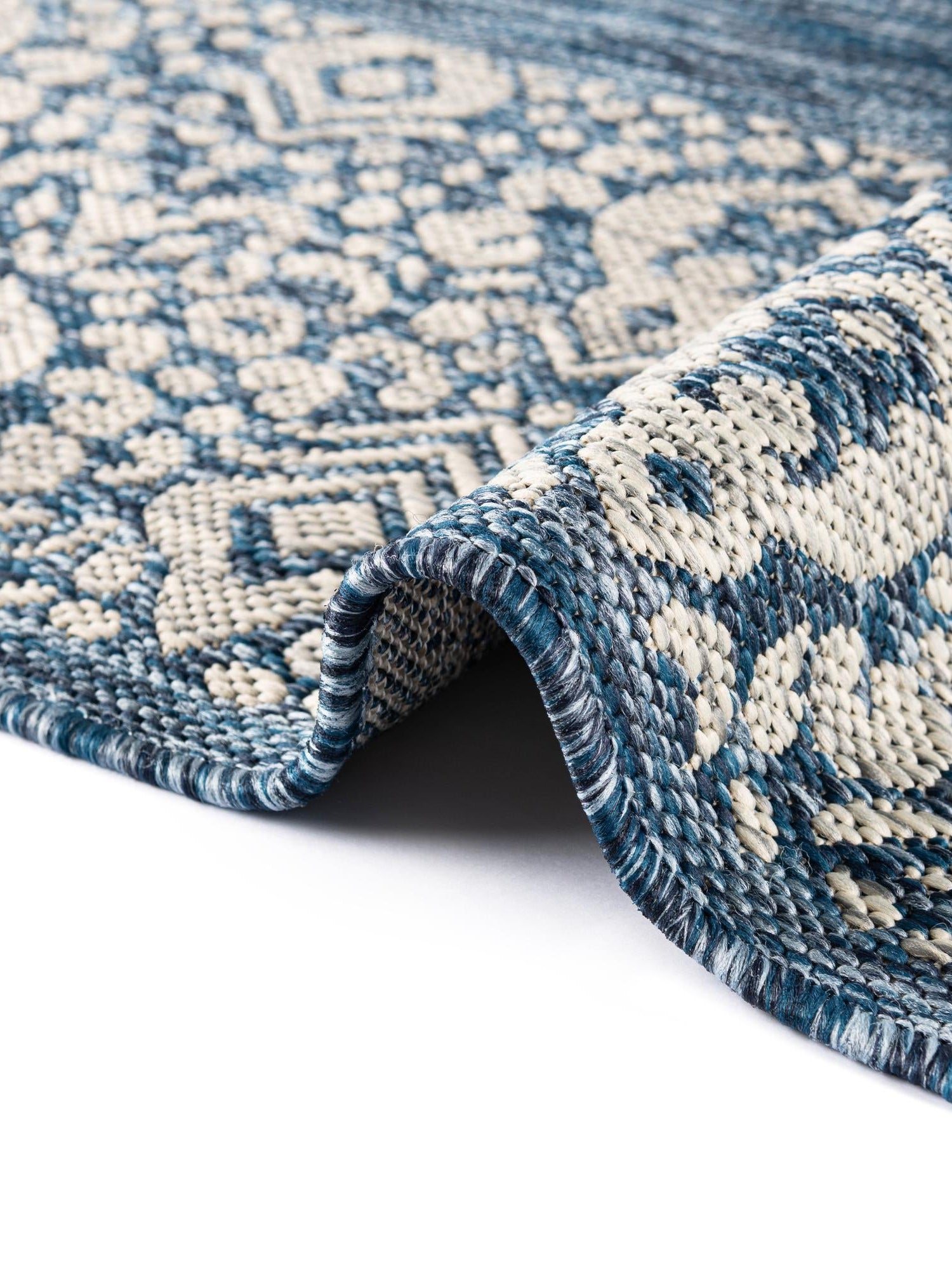 Blue 7' 1 x 10' Outdoor Border Rectangle Area Rug Weather Resistant for Patio, Deck, Terrace, Balcony, Porch 100% Polypropylene Classic Bordered Carpet for Sale at Rug Engine