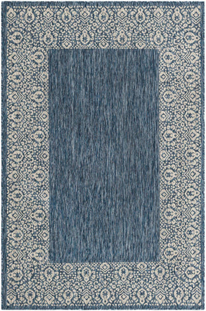 Blue 5' 3 x 8' Outdoor Border Rectangle Area Rug Weather Resistant for Patio, Deck, Terrace, Balcony, Porch 100% Polypropylene Classic Bordered Carpet for Sale at Rug Engine