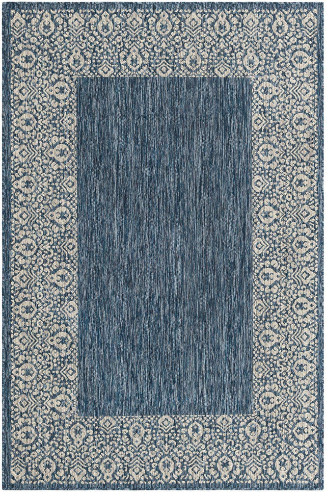 Blue 5' 3 x 8' Outdoor Border Rectangle Area Rug Weather Resistant for Patio, Deck, Terrace, Balcony, Porch 100% Polypropylene Classic Bordered Carpet for Sale at Rug Engine