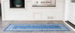 Blue 2' x 6' 1 Outdoor Border Runner Area Rug Weather Resistant for Patio, Deck, Terrace, Balcony, Porch 100% Polypropylene Classic Bordered Carpet for Sale at Rug Engine
