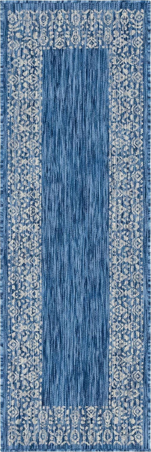 Blue 2' x 6' 1 Outdoor Border Runner Area Rug Weather Resistant for Patio, Deck, Terrace, Balcony, Porch 100% Polypropylene Classic Bordered Carpet for Sale at Rug Engine