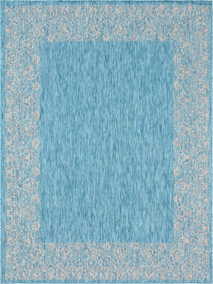 Aqua 9' x 12' Outdoor Border Rectangle Area Rug Weather Resistant for Patio, Deck, Terrace, Balcony, Porch 100% Polypropylene Classic Bordered Carpet for Sale at Rug Engine
