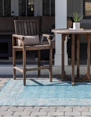 Aqua 7' 1 x 10' Outdoor Border Rectangle Rug