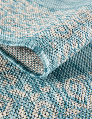 Aqua 6' 1 x 9' Outdoor Border Rectangle Area Rug Weather Resistant for Patio, Deck, Terrace, Balcony, Porch 100% Polypropylene Classic Bordered Carpet for Sale at Rug Engine
