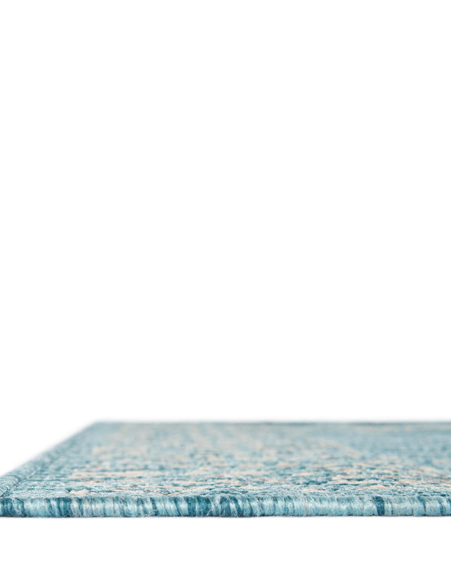 Aqua 6' 1 x 9' Outdoor Border Rectangle Area Rug Weather Resistant for Patio, Deck, Terrace, Balcony, Porch 100% Polypropylene Classic Bordered Carpet for Sale at Rug Engine