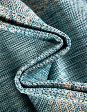 Aqua 4' 1 x 6' 1 Outdoor Border Rectangle Area Rug Weather Resistant for Patio, Deck, Terrace, Balcony, Porch 100% Polypropylene Classic Bordered Carpet for Sale at Rug Engine