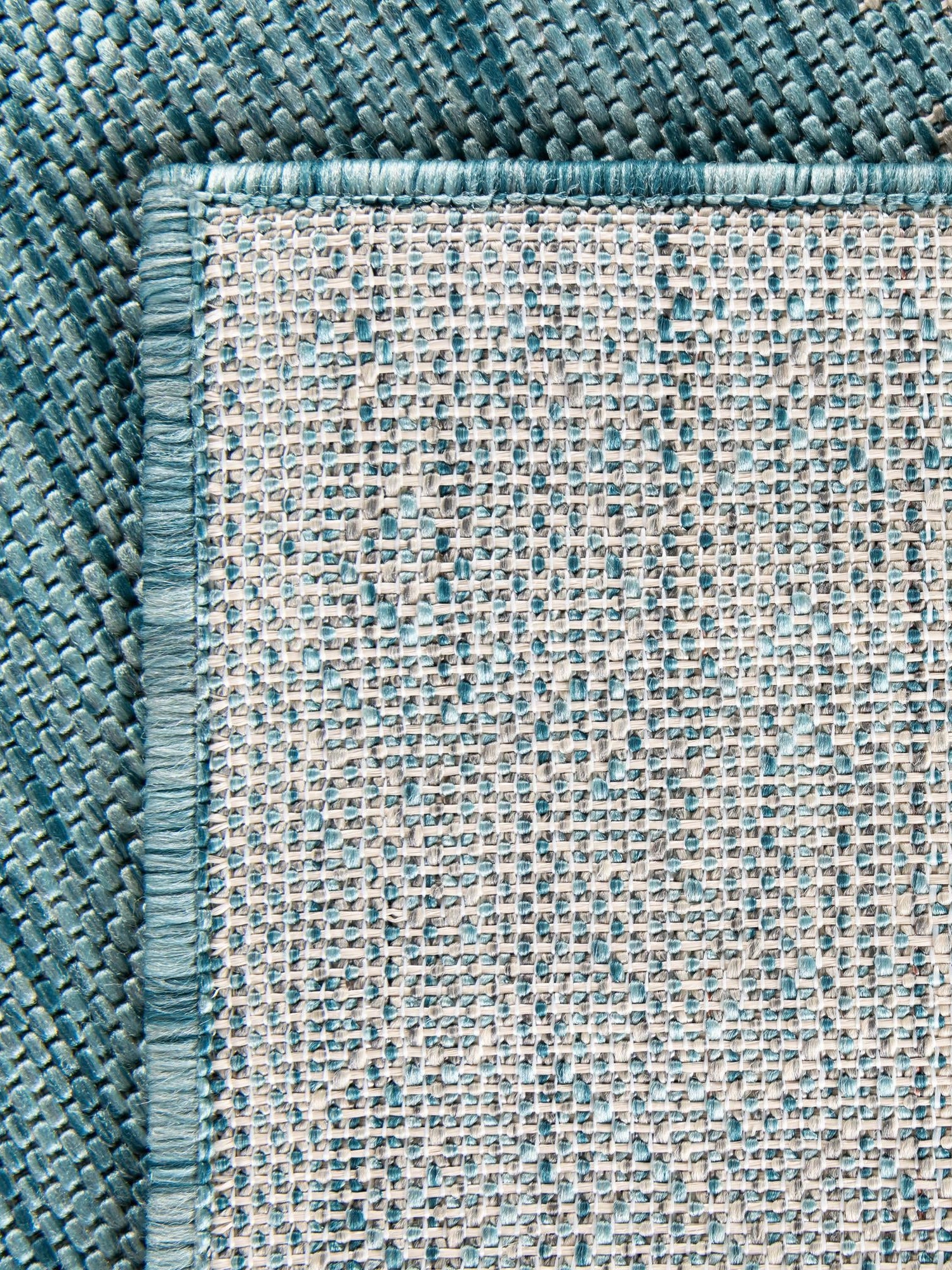 Aqua 7' 1 x 10' Outdoor Border Rectangle Area Rug Weather Resistant for Patio, Deck, Terrace, Balcony, Porch 100% Polypropylene Classic Bordered Carpet for Sale at Rug Engine