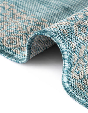 Aqua 4' 1 x 6' 1 Outdoor Border Rectangle Area Rug Weather Resistant for Patio, Deck, Terrace, Balcony, Porch 100% Polypropylene Classic Bordered Carpet for Sale at Rug Engine