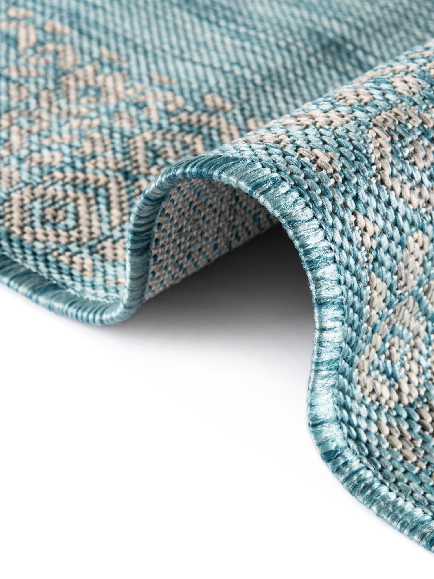 Aqua 7' 1 x 10' Outdoor Border Rectangle Area Rug Weather Resistant for Patio, Deck, Terrace, Balcony, Porch 100% Polypropylene Classic Bordered Carpet for Sale at Rug Engine
