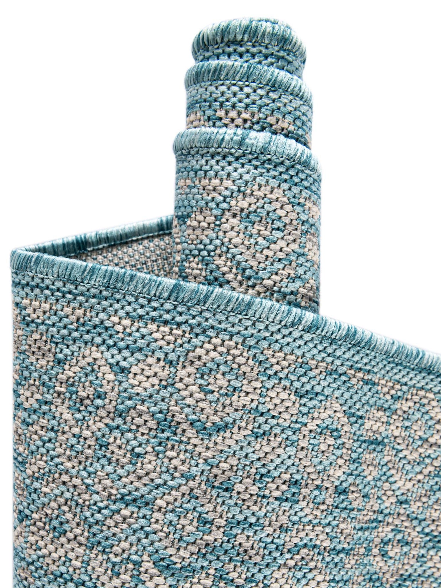 Aqua 6' 1 x 9' Outdoor Border Rectangle Area Rug Weather Resistant for Patio, Deck, Terrace, Balcony, Porch 100% Polypropylene Classic Bordered Carpet for Sale at Rug Engine