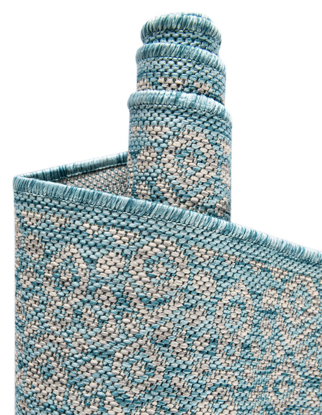 Aqua 5' 3 x 8' Outdoor Border Rectangle Area Rug Weather Resistant for Patio, Deck, Terrace, Balcony, Porch 100% Polypropylene Classic Bordered Carpet for Sale at Rug Engine