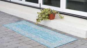 Aqua 2' x 6' 1 Outdoor Border Runner Rug