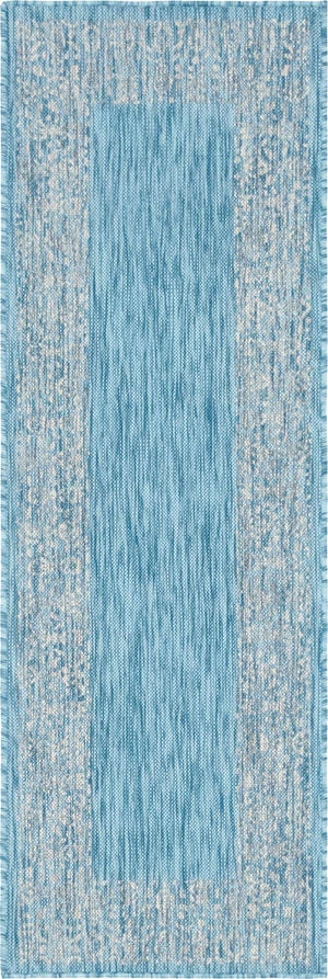 Aqua 2' x 6' 1 Outdoor Border Runner Rug