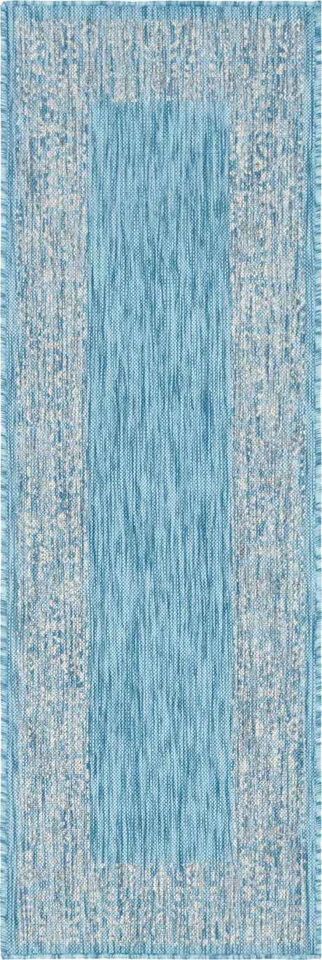 Aqua 2' x 6' 1 Outdoor Border Runner Rug