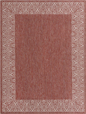 Rust Red 9' x 12' Outdoor Border Rectangle Area Rug Weather Resistant for Patio, Deck, Terrace, Balcony, Porch 100% Polypropylene Classic Bordered Carpet for Sale at Rug Engine