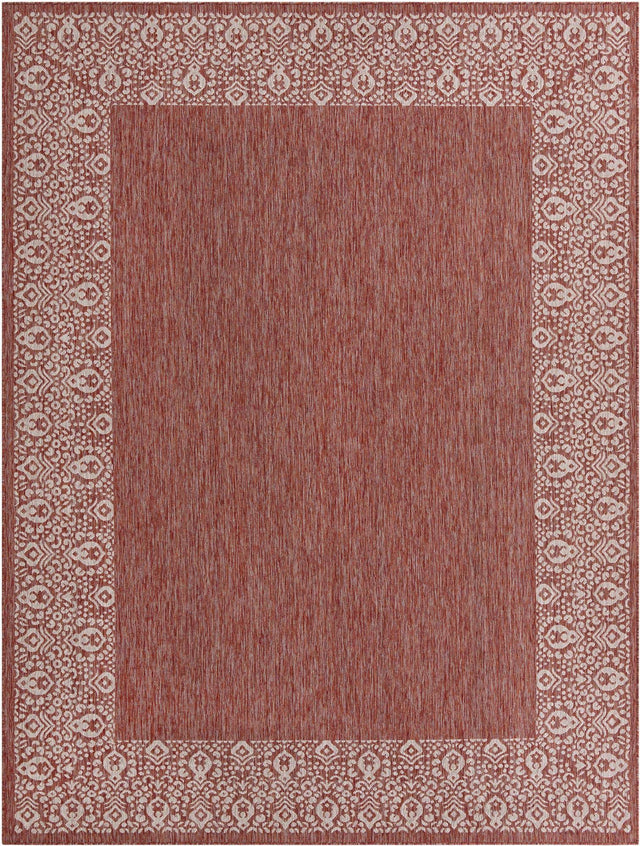Rust Red 9' x 12' Outdoor Border Rectangle Area Rug Weather Resistant for Patio, Deck, Terrace, Balcony, Porch 100% Polypropylene Classic Bordered Carpet for Sale at Rug Engine