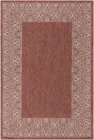Rust Red 6' 1 x 9' Outdoor Border Rectangle Area Rug Weather Resistant for Patio, Deck, Terrace, Balcony, Porch 100% Polypropylene Classic Bordered Carpet for Sale at Rug Engine