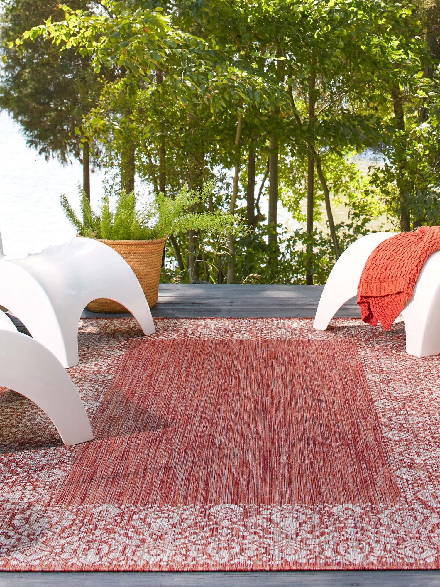 Rust Red 9' x 12' Outdoor Border Rectangle Area Rug Weather Resistant for Patio, Deck, Terrace, Balcony, Porch 100% Polypropylene Classic Bordered Carpet for Sale at Rug Engine