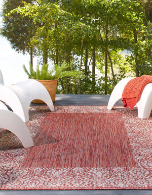 Rust Red 9' x 12' Outdoor Border Rectangle Area Rug Weather Resistant for Patio, Deck, Terrace, Balcony, Porch 100% Polypropylene Classic Bordered Carpet for Sale at Rug Engine