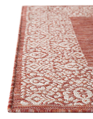 Rust Red 5' 3 x 8' Outdoor Border Rectangle Area Rug Weather Resistant for Patio, Deck, Terrace, Balcony, Porch 100% Polypropylene Classic Bordered Carpet for Sale at Rug Engine