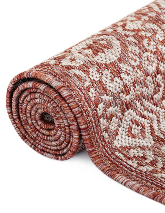 Rust Red 9' x 12' Outdoor Border Rectangle Area Rug Weather Resistant for Patio, Deck, Terrace, Balcony, Porch 100% Polypropylene Classic Bordered Carpet for Sale at Rug Engine
