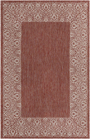 Rust Red 5' 3 x 8' Outdoor Border Rectangle Area Rug Weather Resistant for Patio, Deck, Terrace, Balcony, Porch 100% Polypropylene Classic Bordered Carpet for Sale at Rug Engine