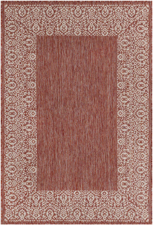 Rust Red 4' 1 x 6' 1 Outdoor Border Rectangle Area Rug Weather Resistant for Patio, Deck, Terrace, Balcony, Porch 100% Polypropylene Classic Bordered Carpet for Sale at Rug Engine