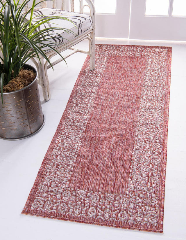 Rust Red 2' x 6' 1 Outdoor Border Runner Area Rug Weather Resistant for Patio, Deck, Terrace, Balcony, Porch 100% Polypropylene Classic Bordered Carpet for Sale at Rug Engine