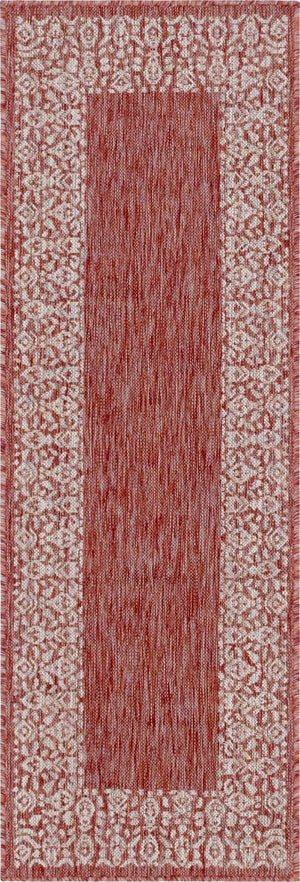 Rust Red 2' x 6' 1 Outdoor Border Runner Area Rug Weather Resistant for Patio, Deck, Terrace, Balcony, Porch 100% Polypropylene Classic Bordered Carpet for Sale at Rug Engine