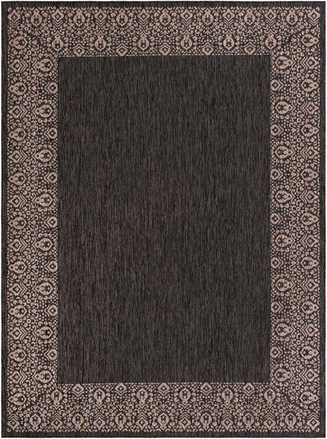 Charcoal Gray 9' x 12' Outdoor Border Rectangle Area Rug Weather Resistant for Patio, Deck, Terrace, Balcony, Porch 100% Polypropylene Classic Bordered Carpet for Sale at Rug Engine